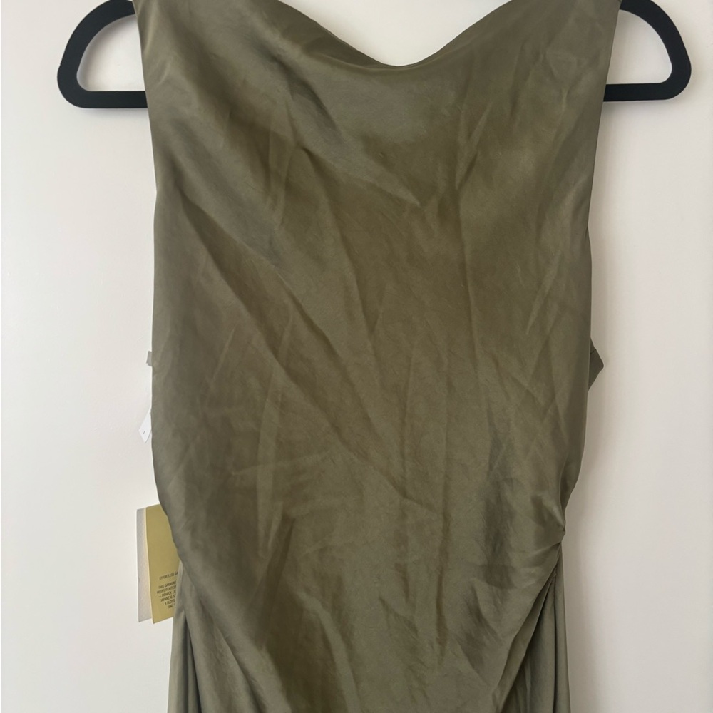 Aritzia Olive Green Satin Midi Dress - Picture 4 of 4